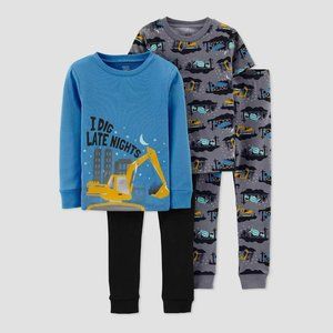 Carters Toddler Boys' 4pc Construction 100% Cotton Long Sleeve Pajama Set, 2T